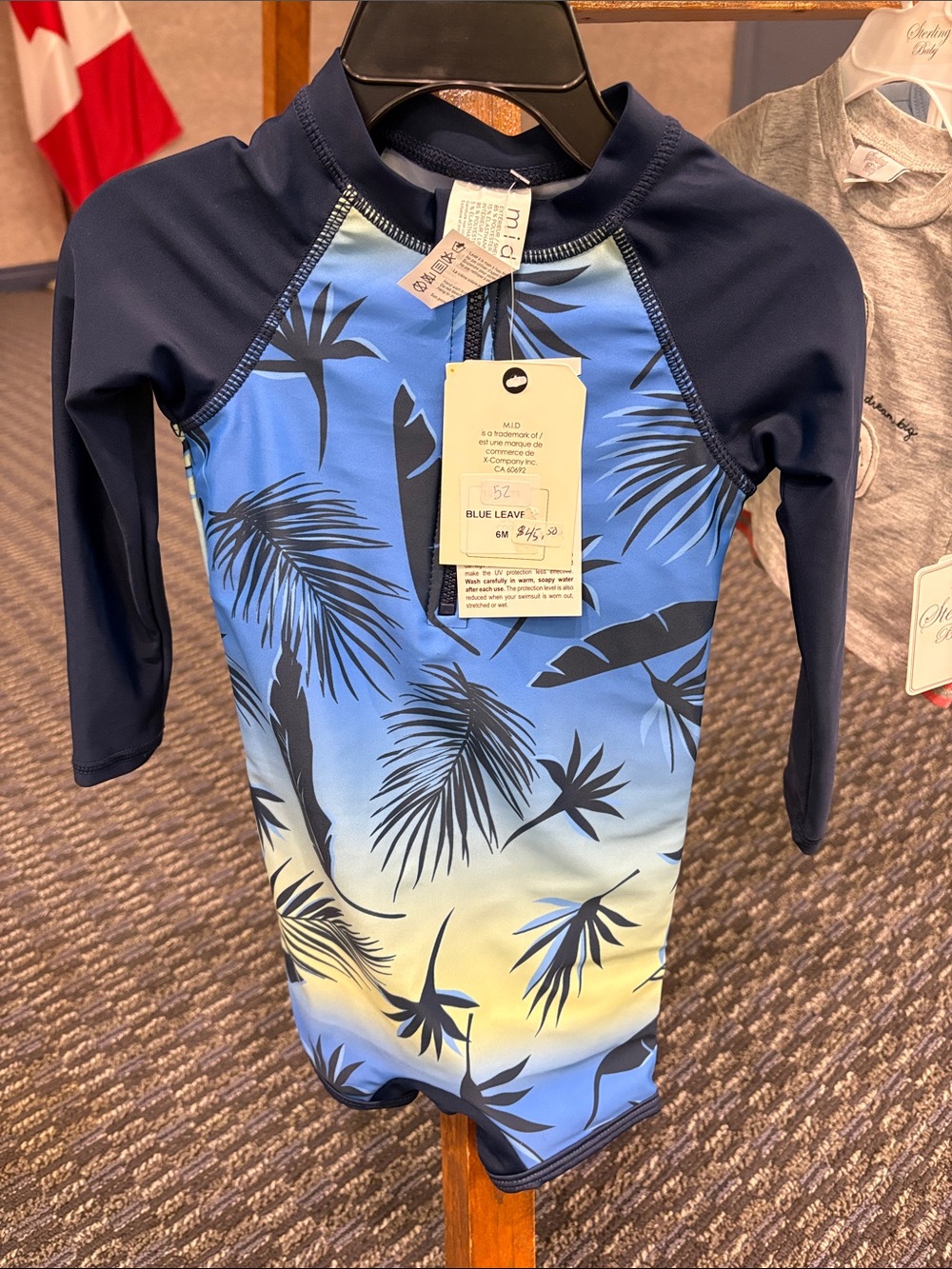 Kids Long-Sleeve Rash Guard Swimsuit - Blue Gradient Palm